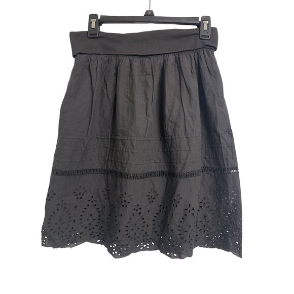 S.R. Fashion 100% Cotton Eyelet A Line Black Skirt Size S - Picture 1 of 5